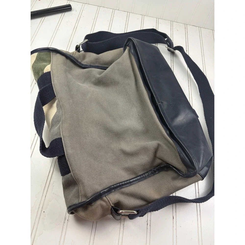 Ben Sherman Canvas Green Gray Crossbody Laptop School Messenger Bag